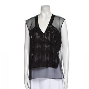 HELMUT LANG BLACK SHEER & EMBROIDERED PANEL SHIRT
